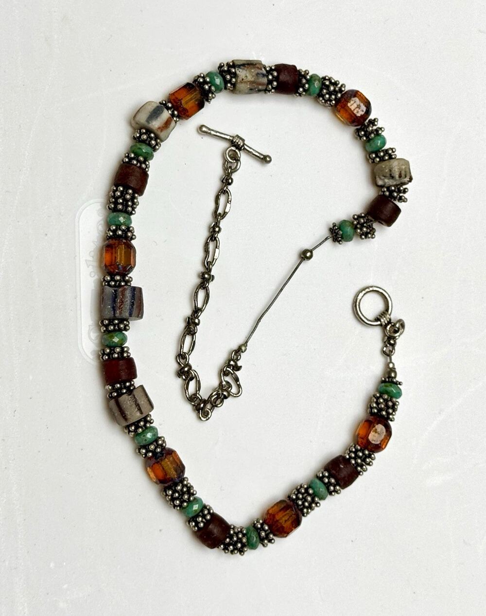 Multicolor Glass Beaded Bracelet, Toggle Clasp, Adjustable Extender Chain
